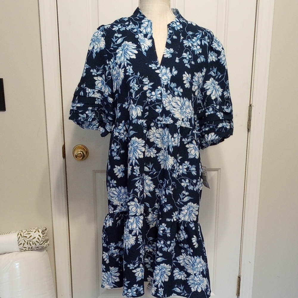NWT Floral Blue and White Dress